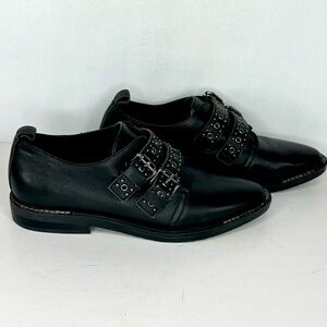 Bleecker & Bond Leigh Shoes Black Leather Buckle Studs Oxford Steampunk Goth Sz6